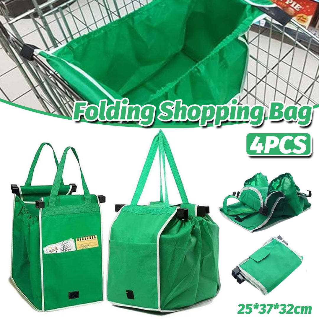 4 x Reusable Supermarket Shopping Trolley Clip-on Large Foldable Grab Handle Bag