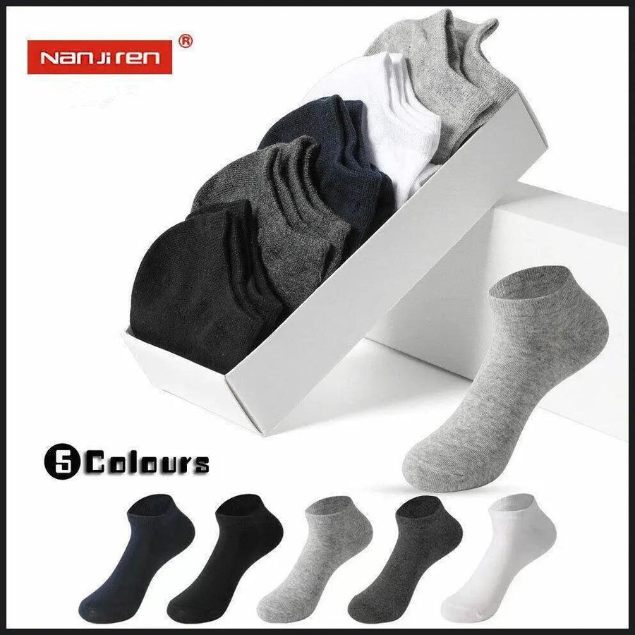Nanjiren 5 Pairs Socks Mens Men Low Cut Socks Ankle Soft Cotton Trainer Sport - Light Grey 5 Pairs