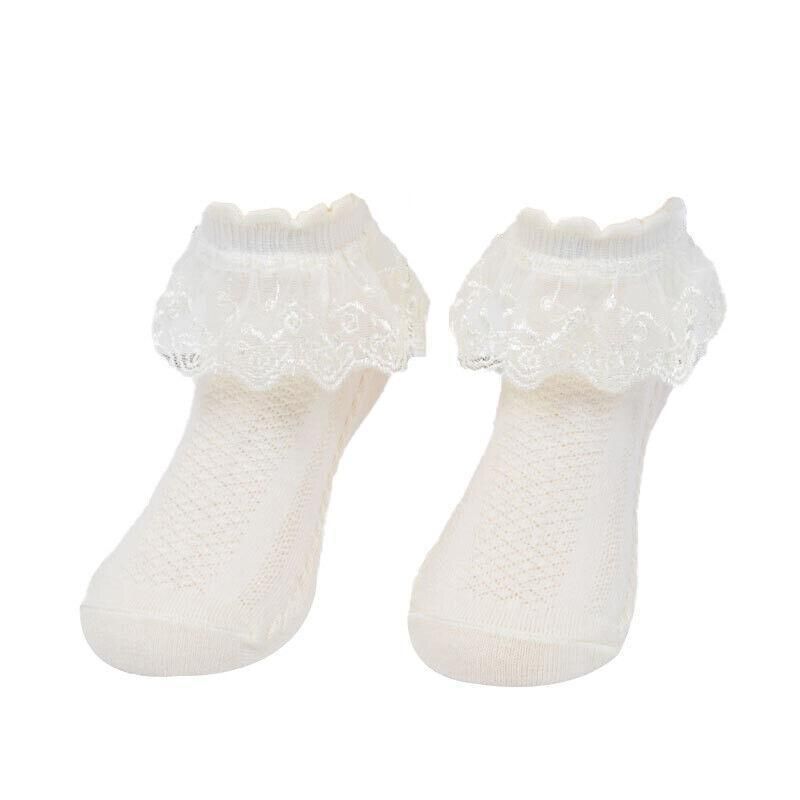Lace Ruffle Frilly Short Socks for Girls Ankle Length S Size Fits 1-3 Years - Yellow