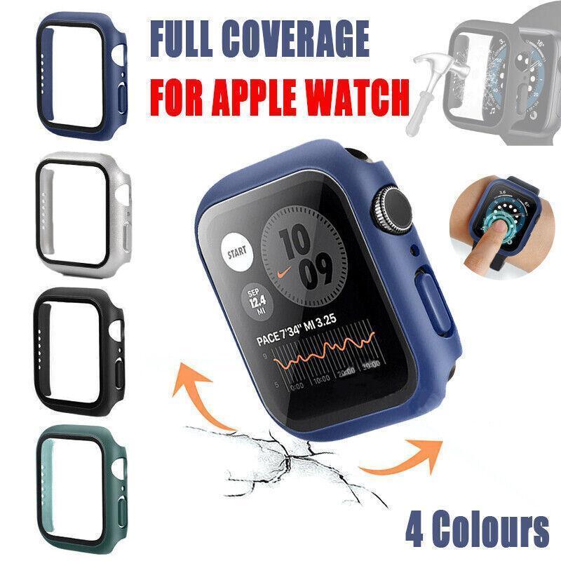 For Apple Watch iWatch Series SE 6 5 4 3 2 1 Case Full Glass Cover 38mm - Black