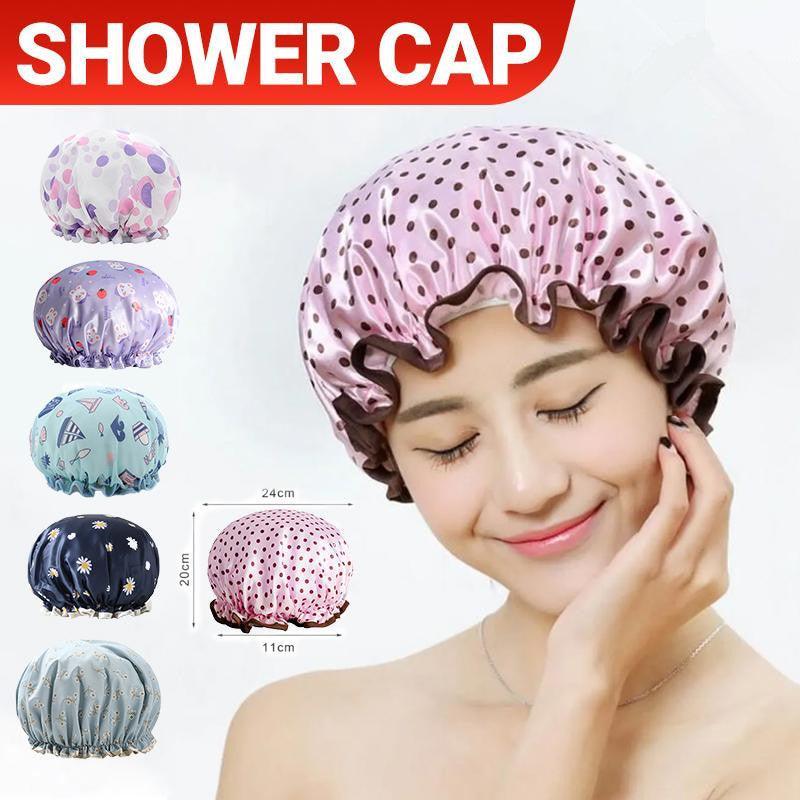 Double Layer Lux Shower Cap Bath Hat Hair Care Women Sleep Waterproof Reusable - Purple