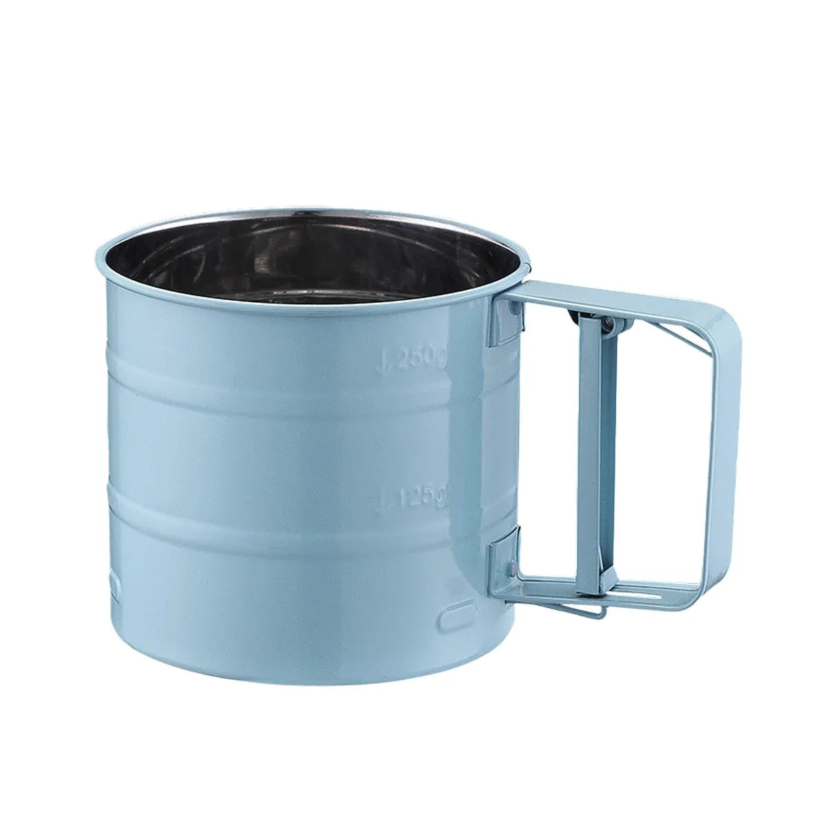 Hand Squeeze Mechanical Flour Sifter Stainless Steel One Hand Baking Sieve - Blue