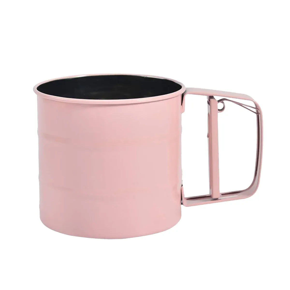 Hand Squeeze Mechanical Flour Sifter Stainless Steel One Hand Baking Sieve - Pink