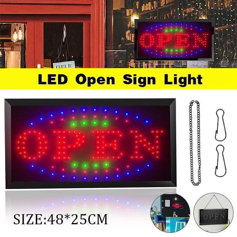 LED Open Sign Light 48x25cm Neon Display Board with Hanging Chain for Shop Use