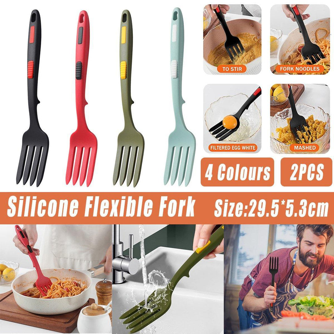 2PCS Silicone Heat Resistant Flexible Cooking Forks Dishwasher Safe Kitchen - Red-Black