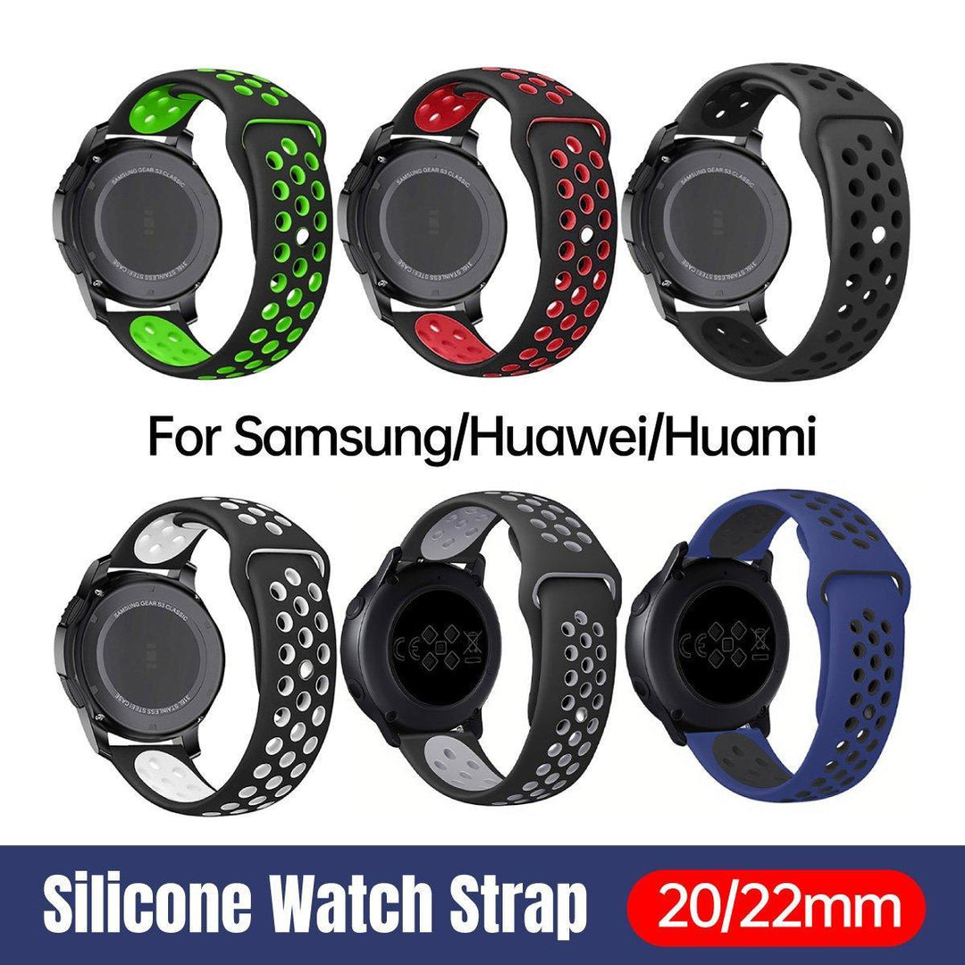 22mm 20mm Silicone Sports Watch Band for Samsung Huawei Huami Two-Tone Strap - 20mm-Blue