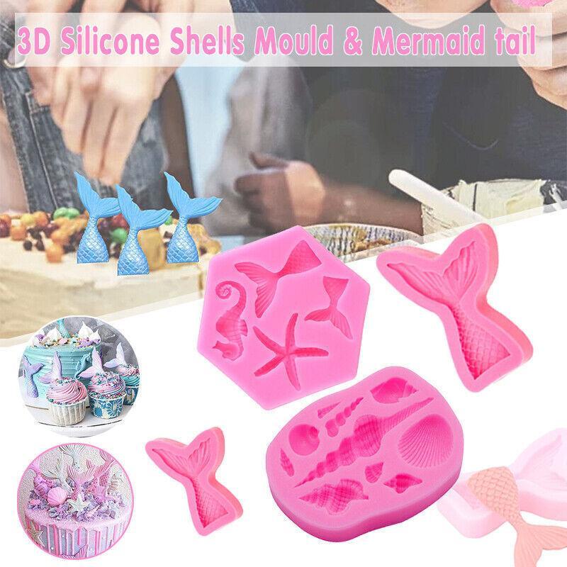 Mermaid Tail Sea Shell Silicone Cake Fondant Sugarcraft Mould Chocolate Mold - Mermaid Tail Large