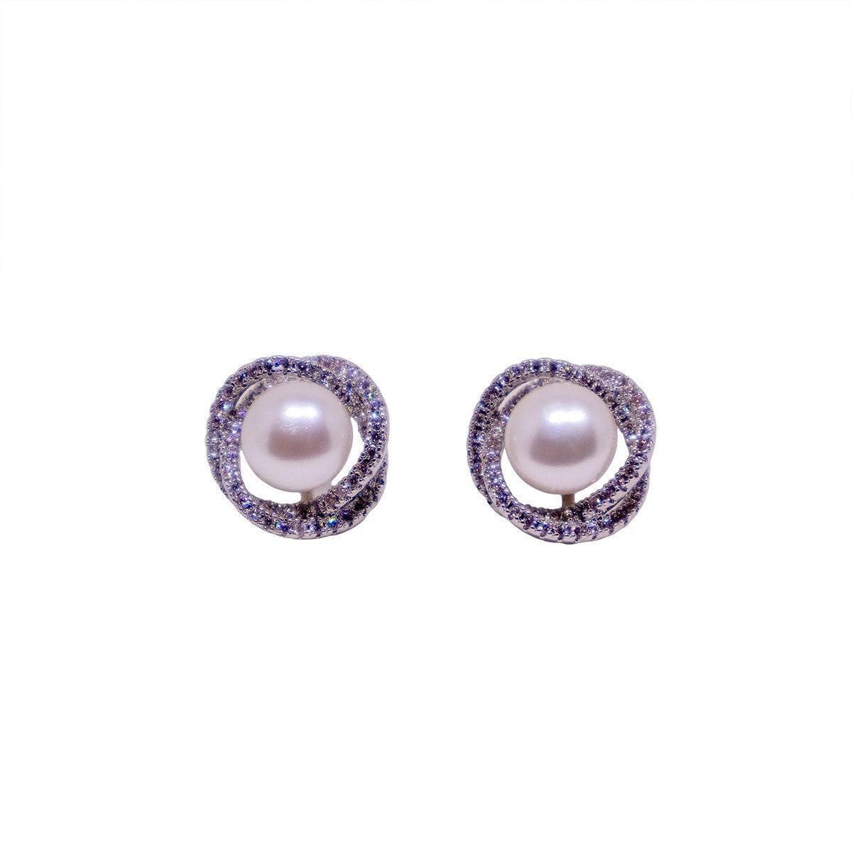 High Grade Elegant Pearl Earrings Fashion Jewelry Round Statement Earrings - Silver