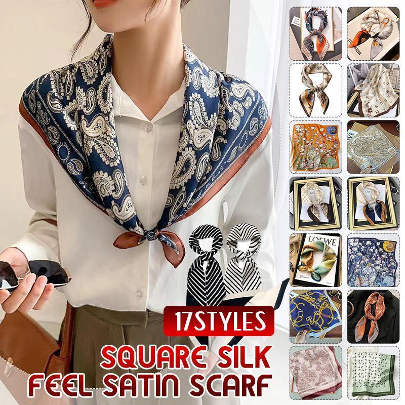 Square Silk Feel Satin Scarf Small Vintage Head Neck Hair Tie Band Women Elegant - 15