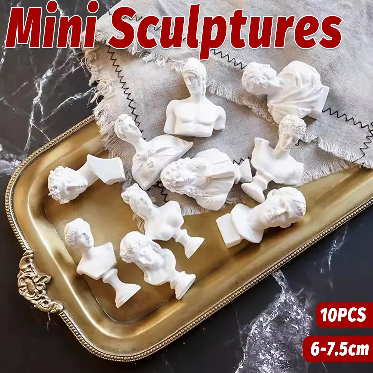 10 Pcs Mini Desktop Decorative Sculptures Resin White Classical Busts