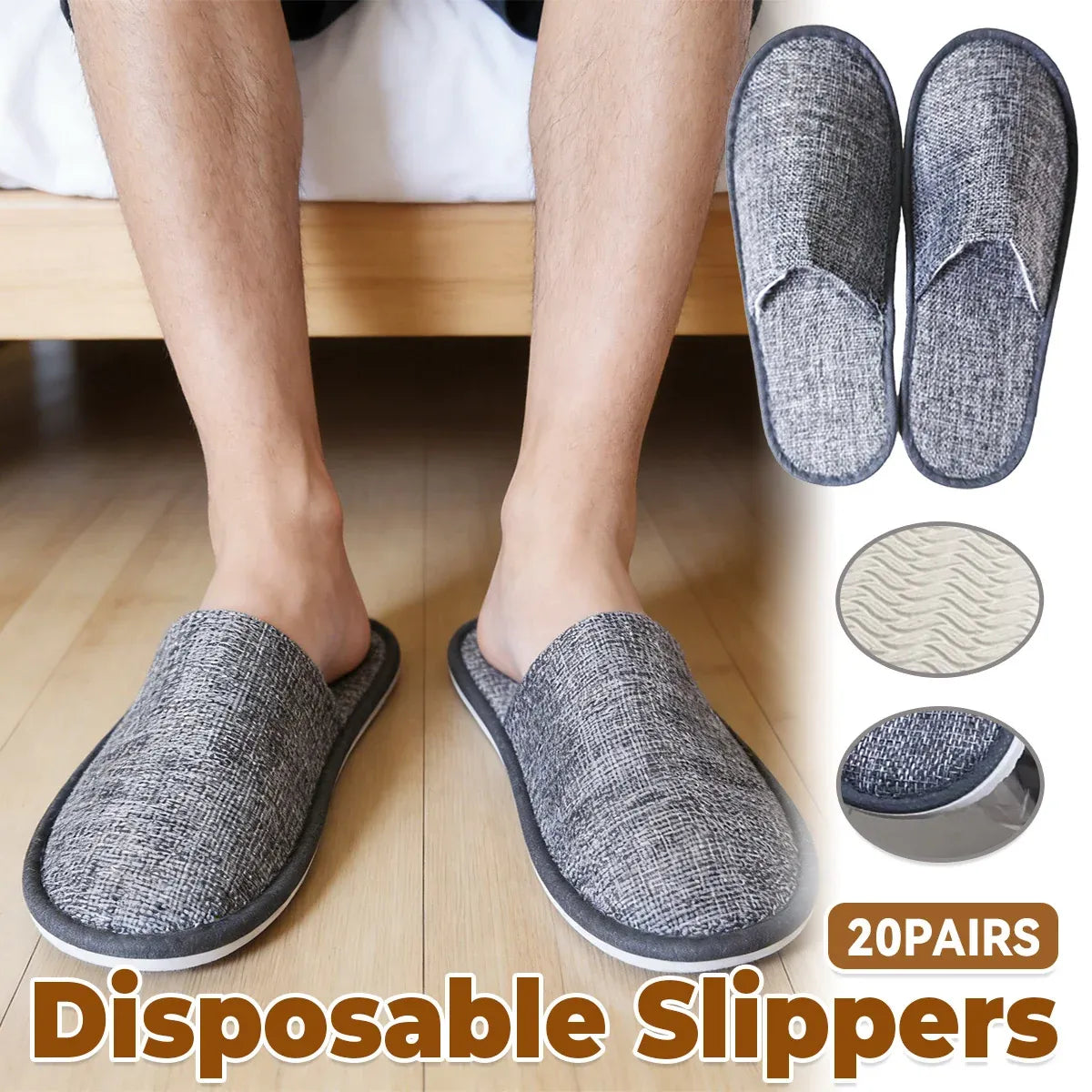 20 Pairs Disposable Portable Slippers Comfortable Anti-Slip Hotel Travel Backup