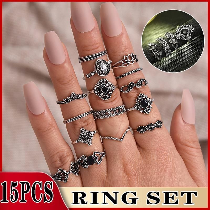 Elegant 15-Piece Boho VintageRing Set for Versatile Styling