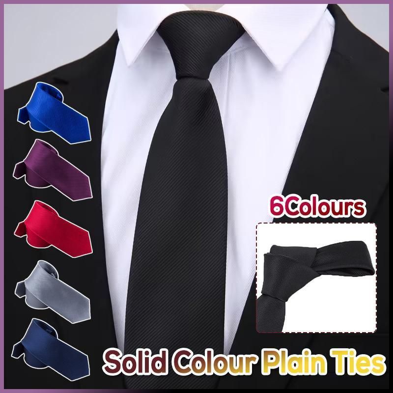 Men's Skinny Tie Fashion Solid Plain Satin Formal Wedding Casual Necktie Ties - Black