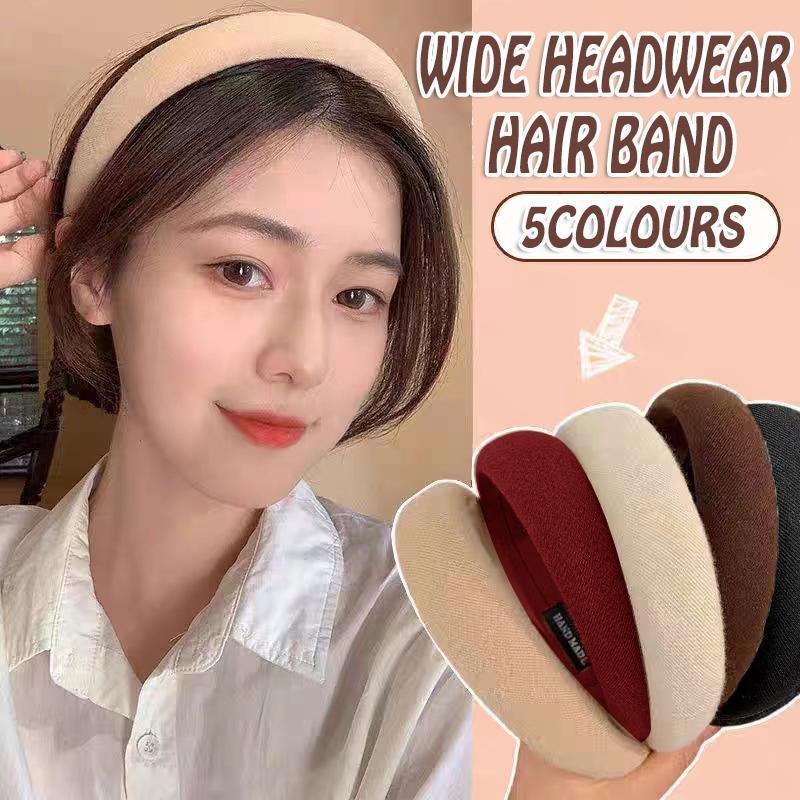 Women Thick Padded Wide Headband Sponge Hairband Wedding Party Plain - Milk Tea