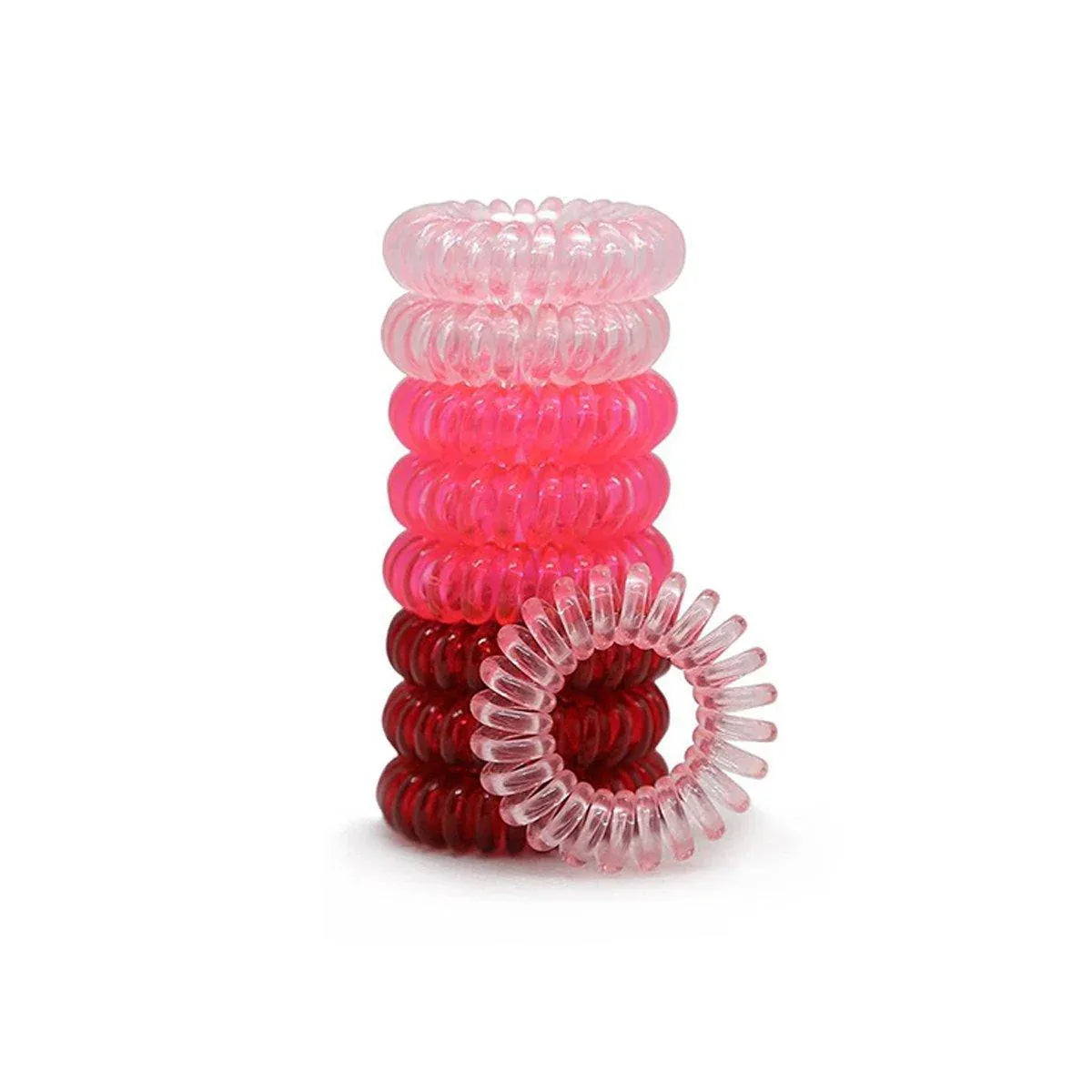 Women Telephone Wire Rubber Bands Stretchy Non-mark Coil Ropes Solid Hair Ties - Pink