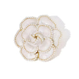Women Enamel Camellia Fashion Rose Flower Brooch Alloy Pearl Coat Brooch Gift - White