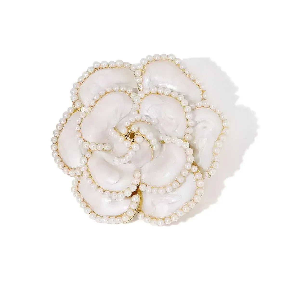 Women Enamel Camellia Fashion Rose Flower Brooch Alloy Pearl Coat Brooch Gift - White