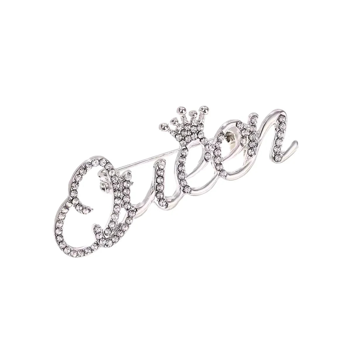 Rhinestone Queen Crown Brooch Alloy Pin Silver Gold for Clothing Accessories - Silver