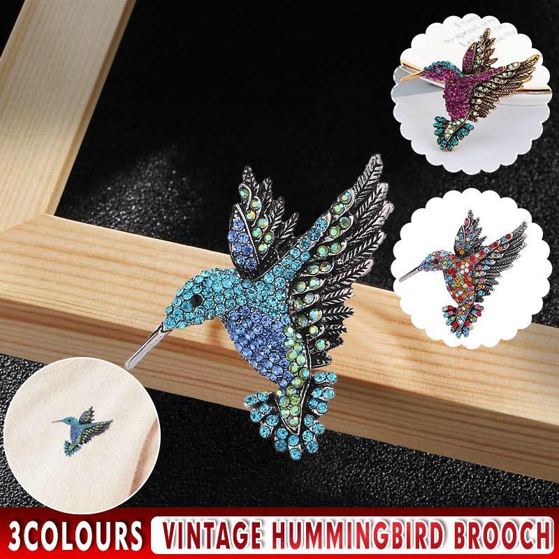 Fashion Hummingbird Brooch Pink Diamond Silver Brooch Gift Retro Style - Colourful