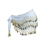 1X 3Rows Belly Dance Dancing Hip Scarf Belt Chain Skirt Golden Tone 98 Coin Bead - White
