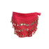 1X 3Rows Belly Dance Dancing Hip Scarf Belt Chain Skirt Golden Tone 98 Coin Bead - Red