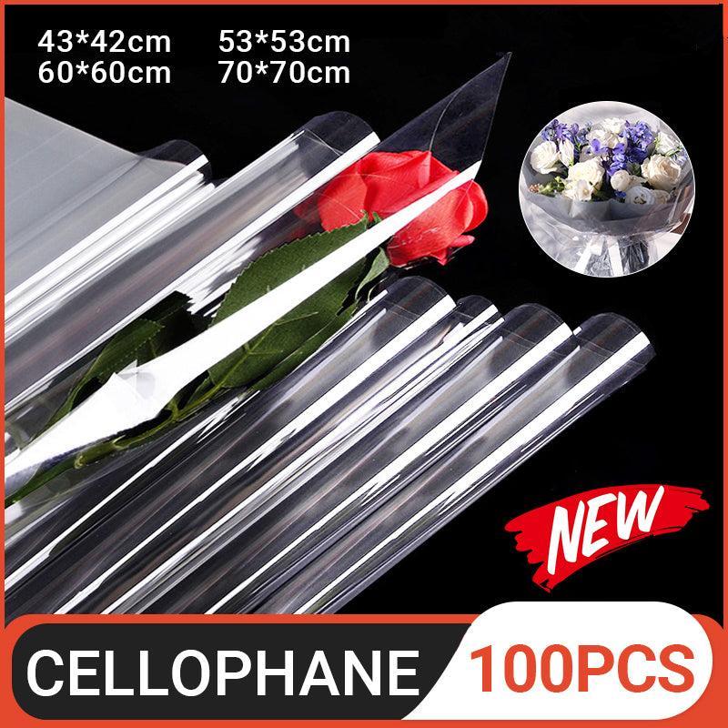 100X Clear Cellophane Wrap Rolls - 4 Sizes for Gifts & Bouquets - 100PCS-70*70CM
