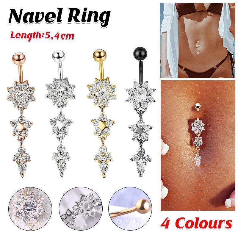 Flower Crystal Surgical Steel Dangle BELLY Button Navel bars Ring Body Piercing - Rose Red