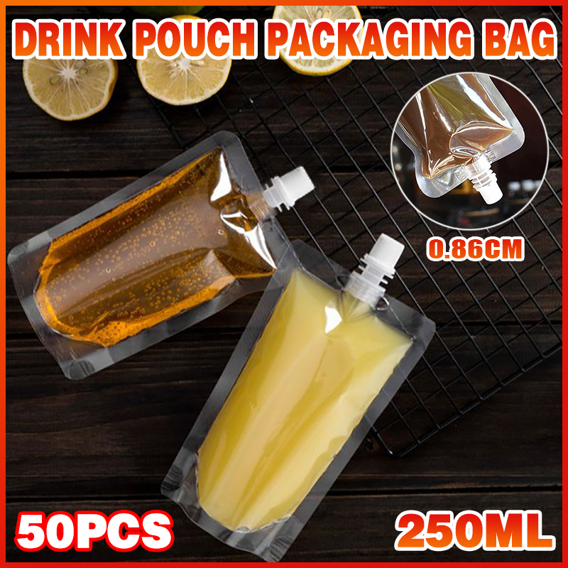 50Pcs 250ml Clear Spout Drink Pouch Bags Leakproof Stand-Up Packaging