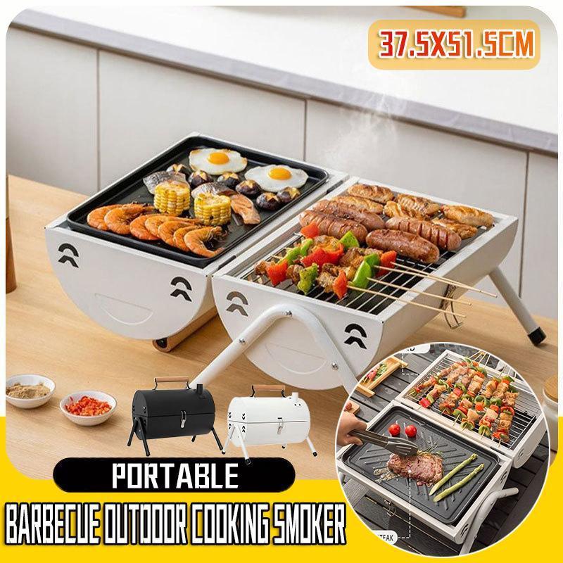 Grillz Charcoal BBQ Portable Grill Camping Barbecue Outdoor Cooking Smoker - Black