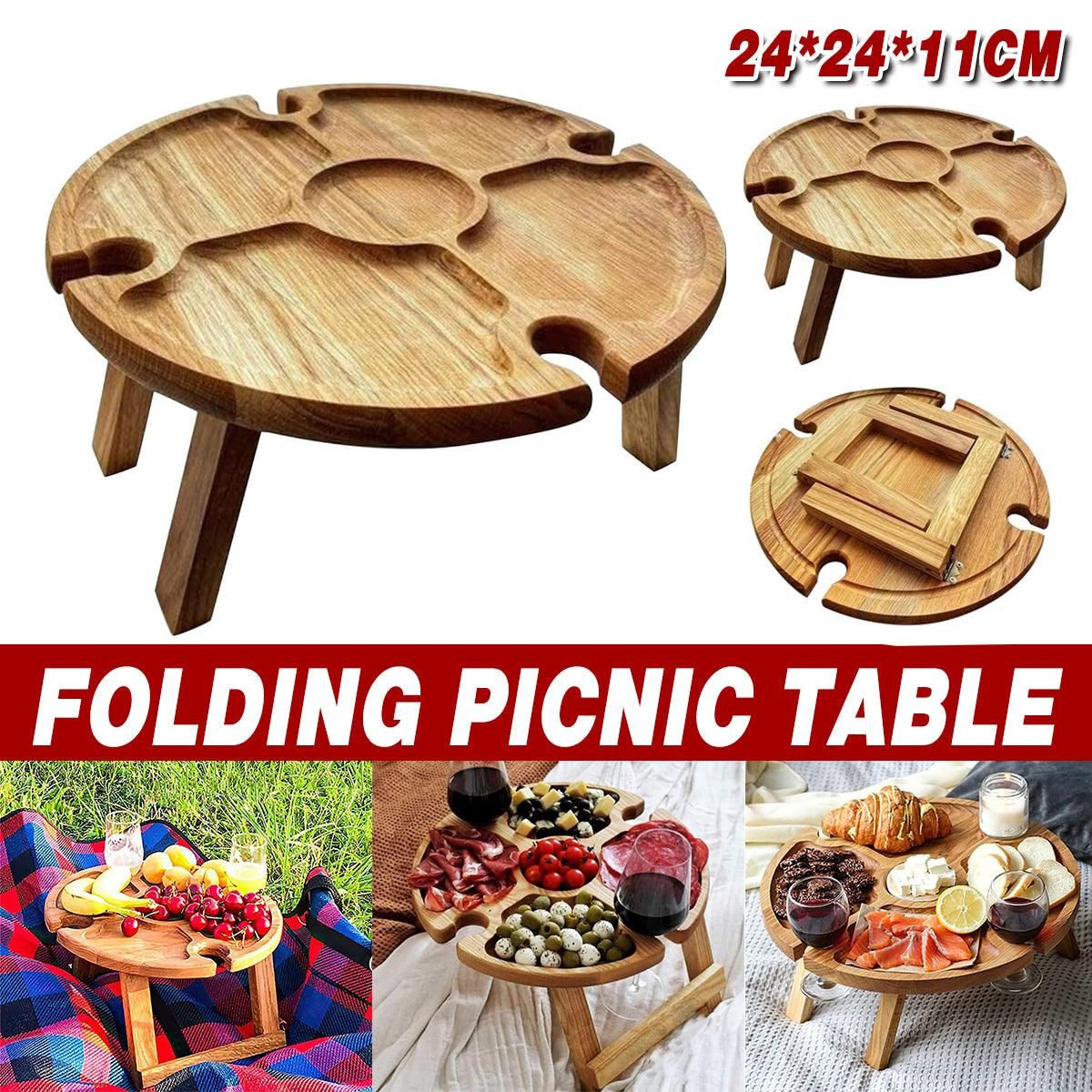 Wooden Portable Dining Table Outdoor Picnic Snack Fruit Serving Foldable Tray