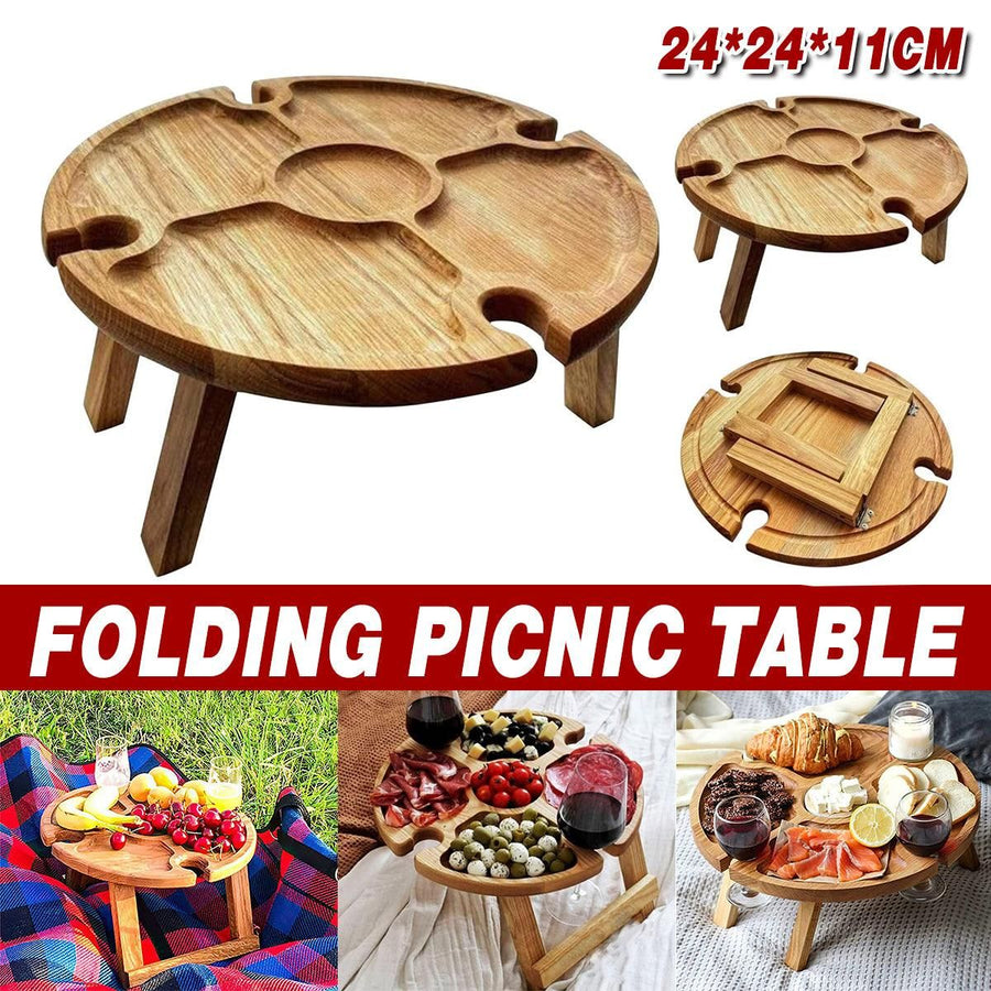 Wooden Portable Dining Table Outdoor Picnic Snack Fruit Serving Foldable Tray