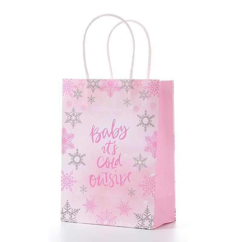 30pcs Pink Romantic Flower Tote Bag Cowhide Paper Elegant Design Gift Bag - Snowflake