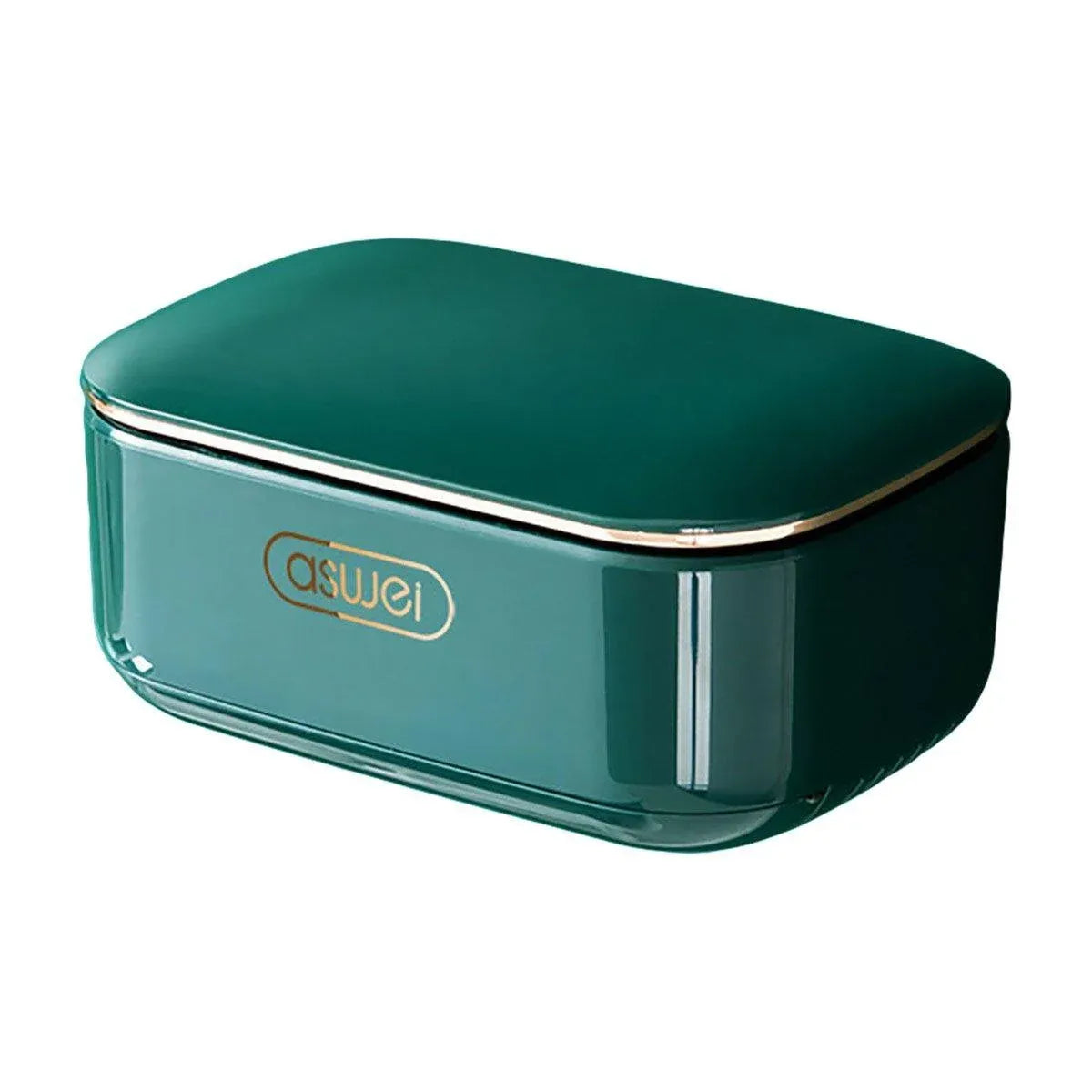 Household Wall Mounted Soap Box With Lid Drainage Non Punch Bathroom Storage Box - Green
