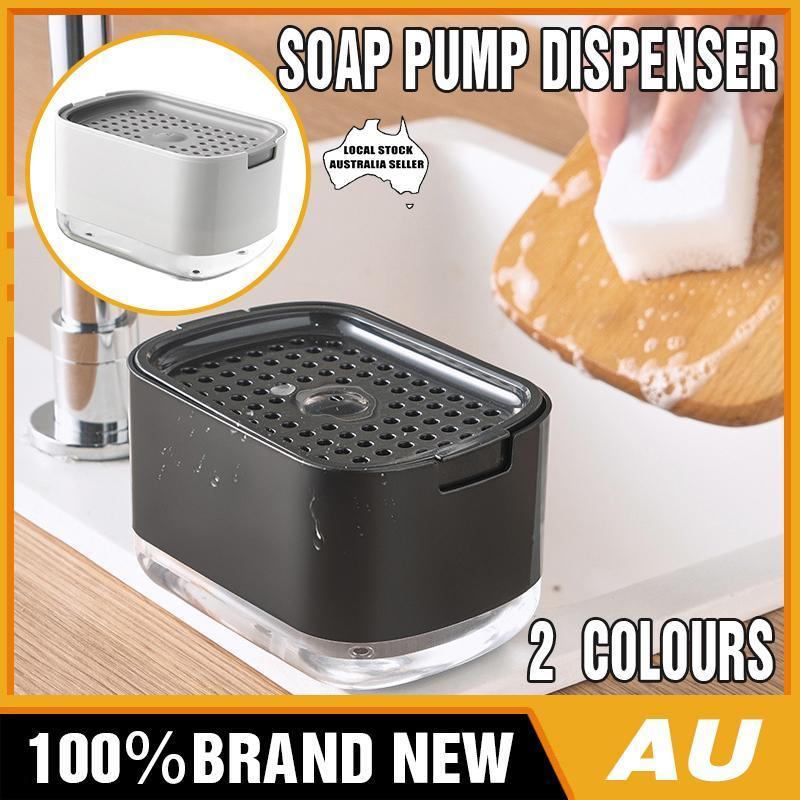 2in1 Soap Dispenser Pump Sponge Holder Countertop Dishwashing Liquid Container - Black