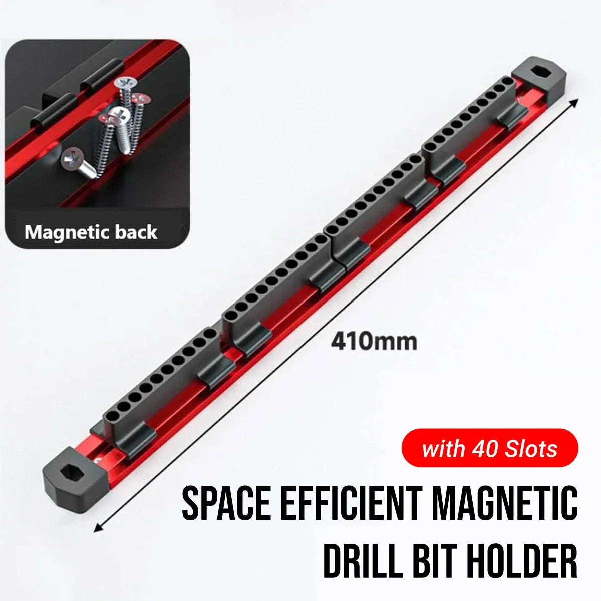 Magnet Strip Bit Holder 40 Slots Space Saving for Drill Bits Garage Workshop Use