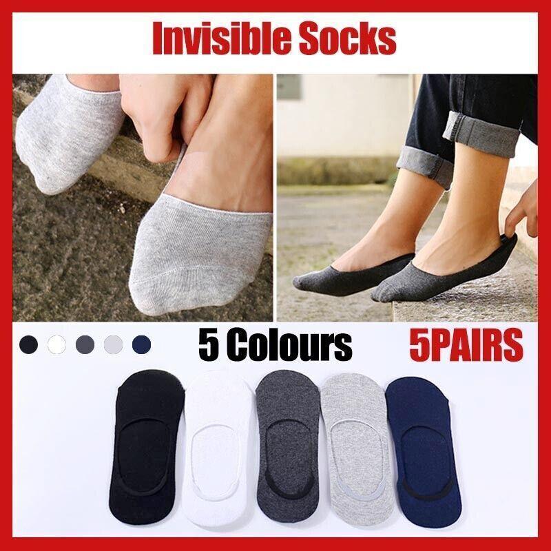 5 Pairs No Show Liner Socks Non Slip Cotton Low Cut Invisible Unisex Footies - White+Light Grey+Dark Grey+Navy*2