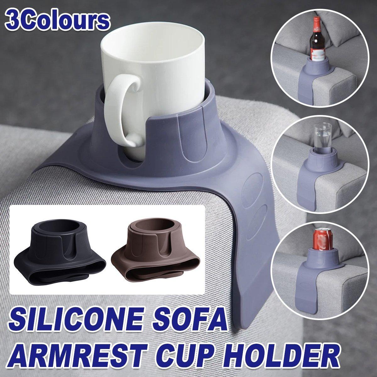 Couch Cup Holder Silicone Drink Coaster Tray Sofa Armrest Stand Car Cup Holder - Grey