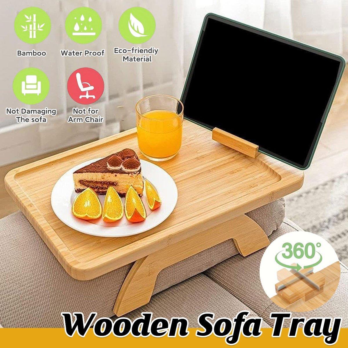 Wooden Lazy Sofa Tray Rotating With Mobile Phone Tablet Holder Plate Breakfast Snack Foldable