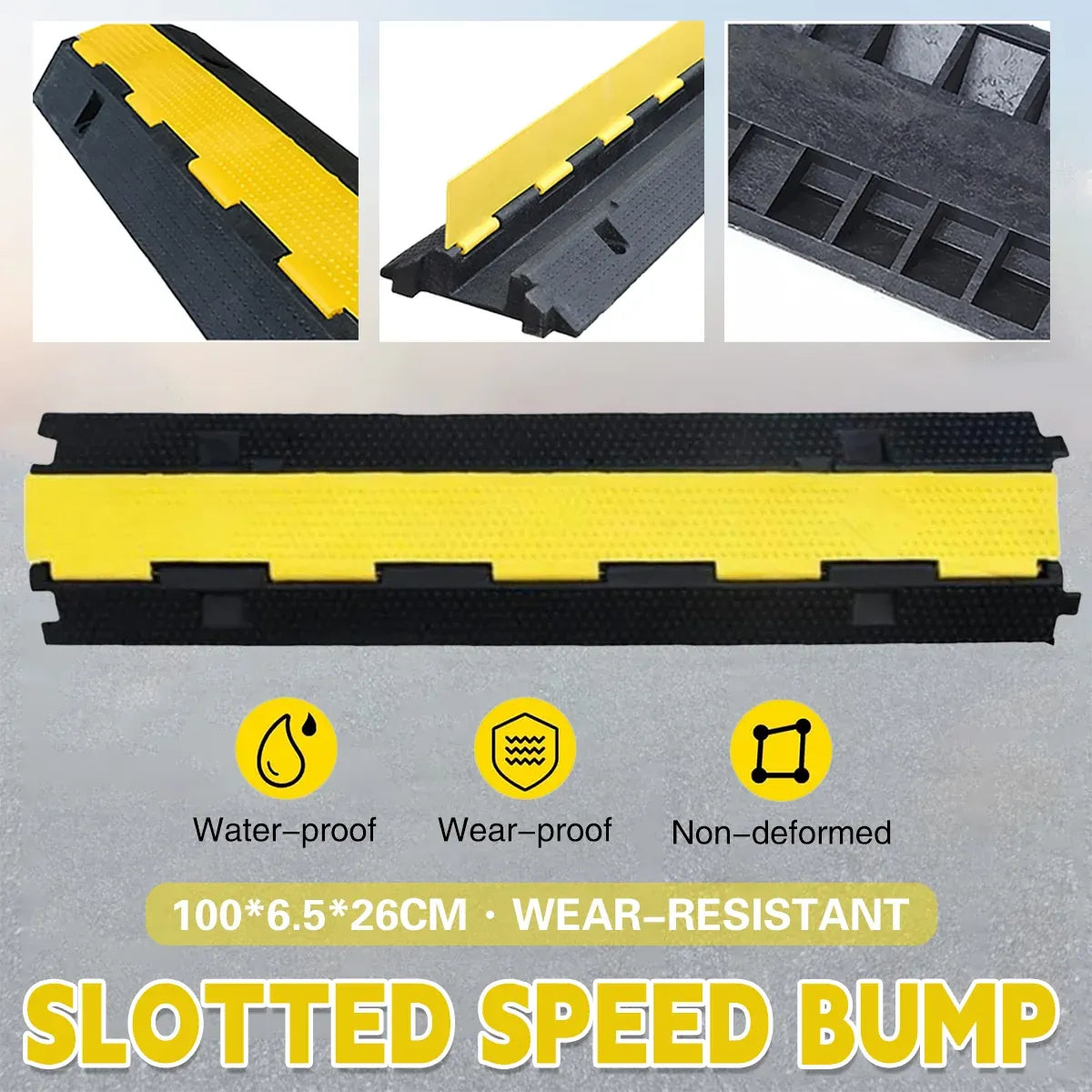 Rubber Slotted Speed Bump with Flip Cable Cover for Driveways