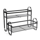 Iron Double Storage Shelf Organiser Durable Metal Rack for Kitchen Bathroom Use - Black