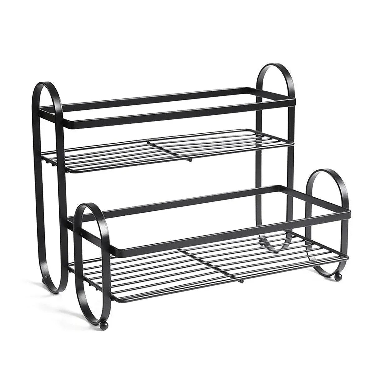 Iron Double Storage Shelf Organiser Durable Metal Rack for Kitchen Bathroom Use - Black