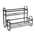 Iron Double Storage Shelf Organiser Durable Metal Rack for Kitchen Bathroom Use - Black