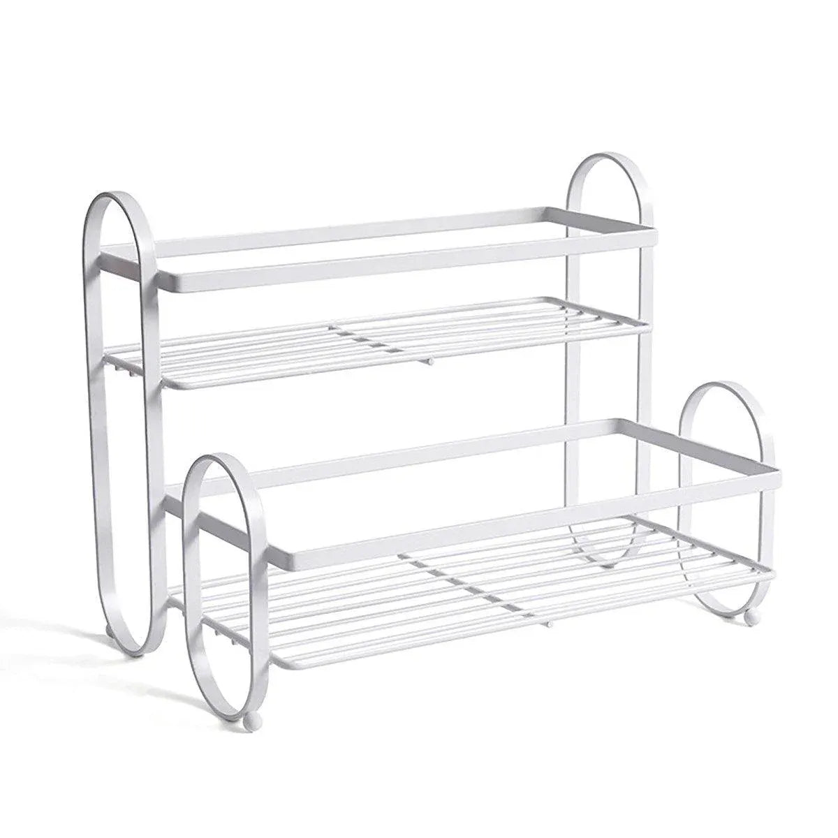 Iron Double Storage Shelf Organiser Durable Metal Rack for Kitchen Bathroom Use - White