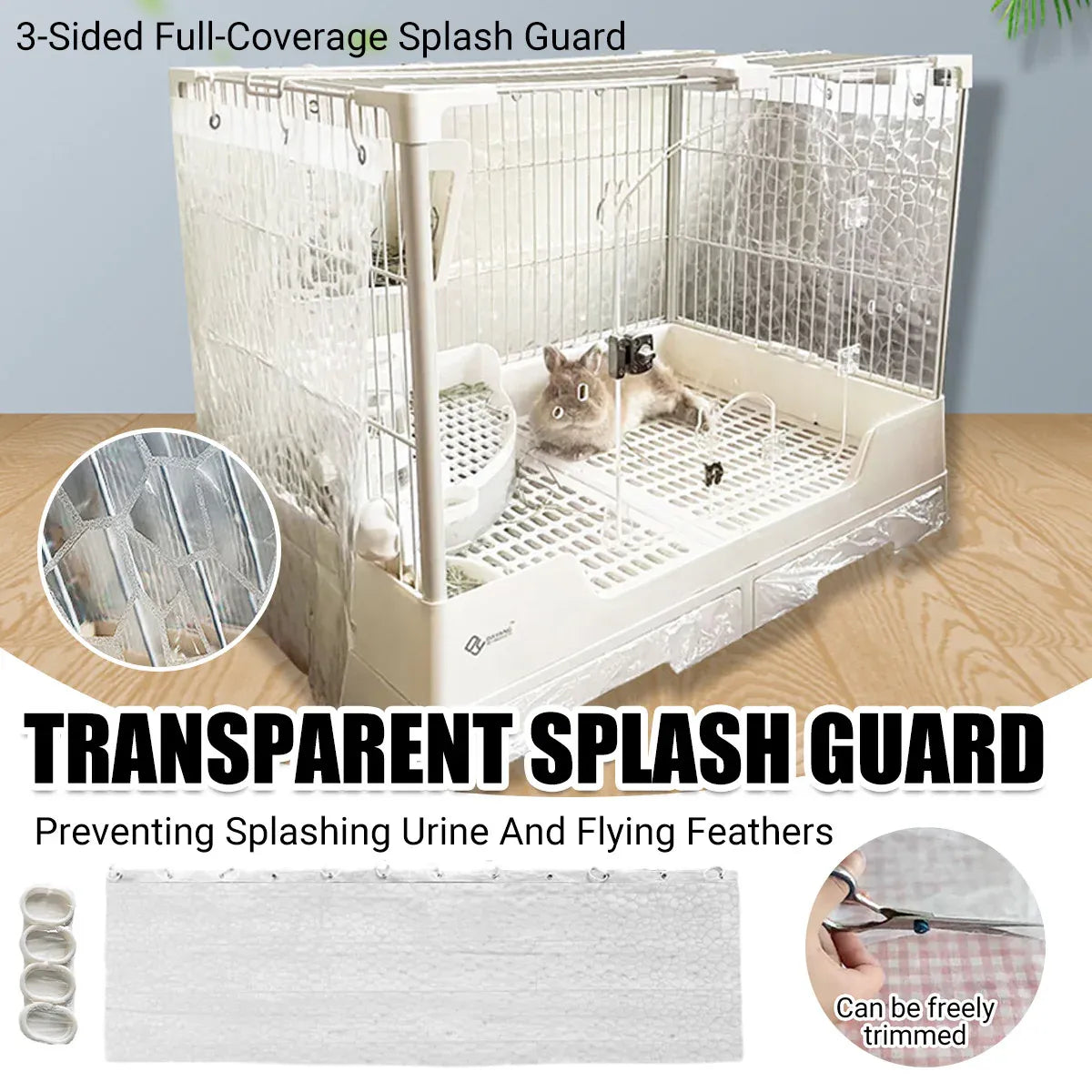 Transparent Cage Splash Guard EVA Cover for Rabbit Hutch Wall Protector Trim Fit