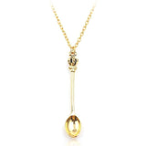Mini Crown Spoon Necklace Pendant Charm Festival Cutlery Tea Party Gift - Gold
