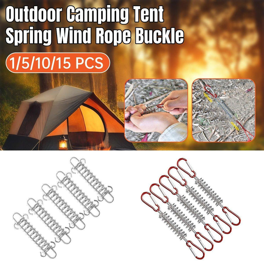 1-15PCS Outdoor Camping Tent Spring Wind Rope Buckle Fix Hook Buckles Silver Red - 5pcs