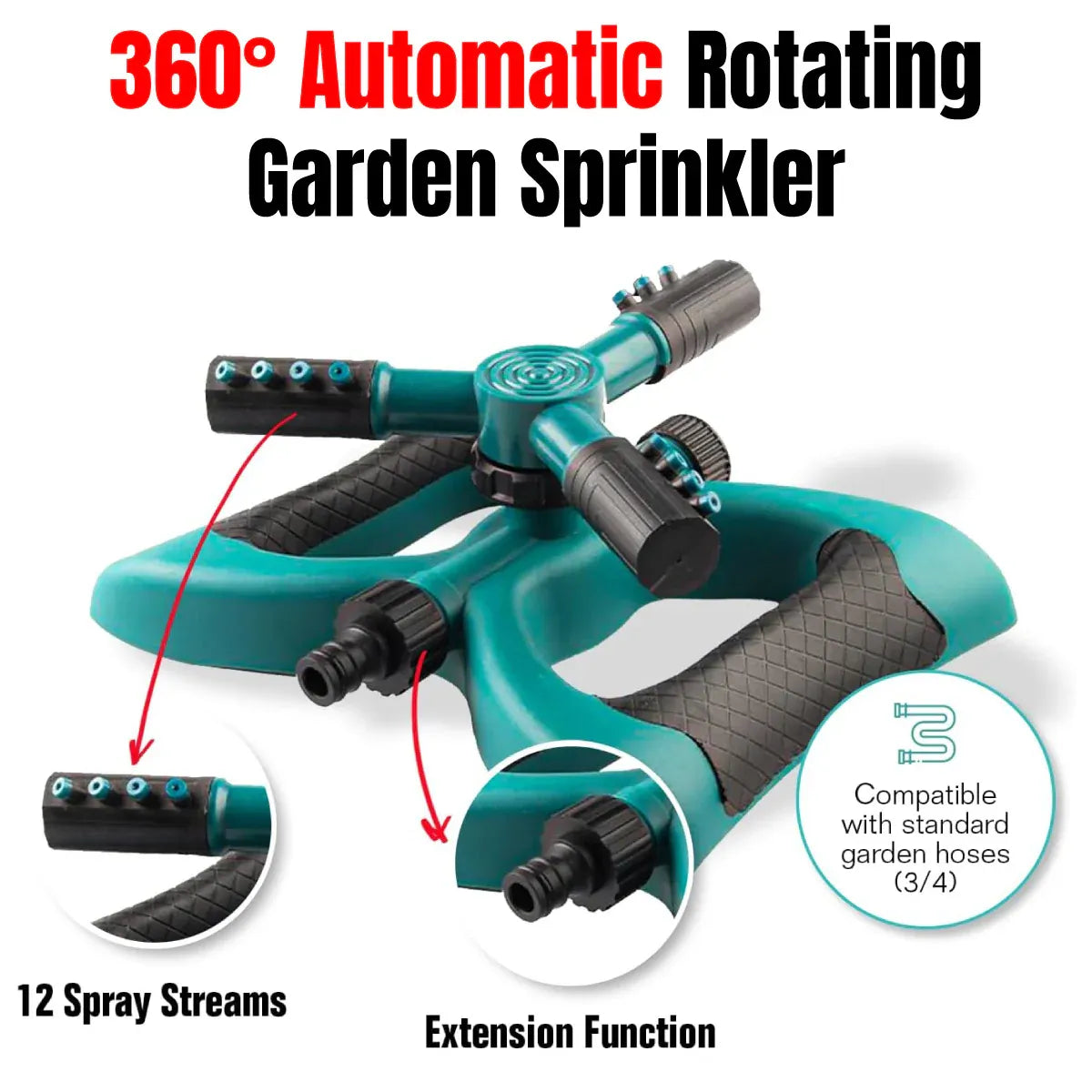 360° Rotating Sprayer Watering Grass Lawn Automatic Garden Tool Water Sprinkler