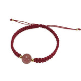 Crystal Peach Blossom Braided Rope Lucky Beads Bracelet Couples Women Men Gift - Red
