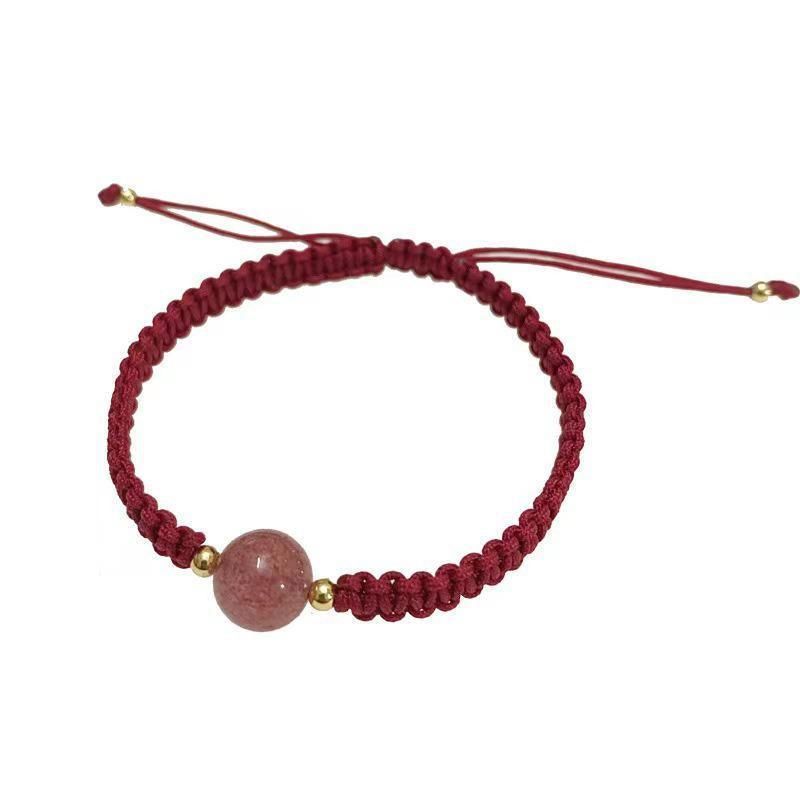 Crystal Peach Blossom Braided Rope Lucky Beads Bracelet Couples Women Men Gift - Red