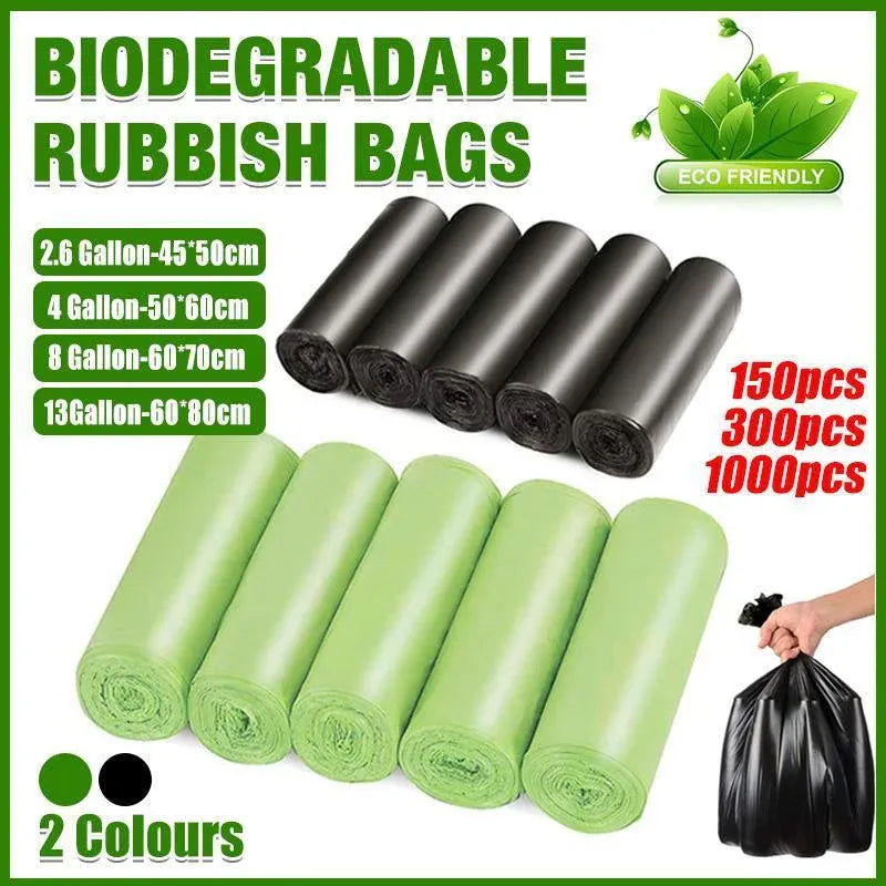 10Rolls Black Biodegradable Bin Liners Kitchen Garbage Bags 2.6GL,4GL,8GL,13GL - 45*50cm-10Rolls(1000Bags)